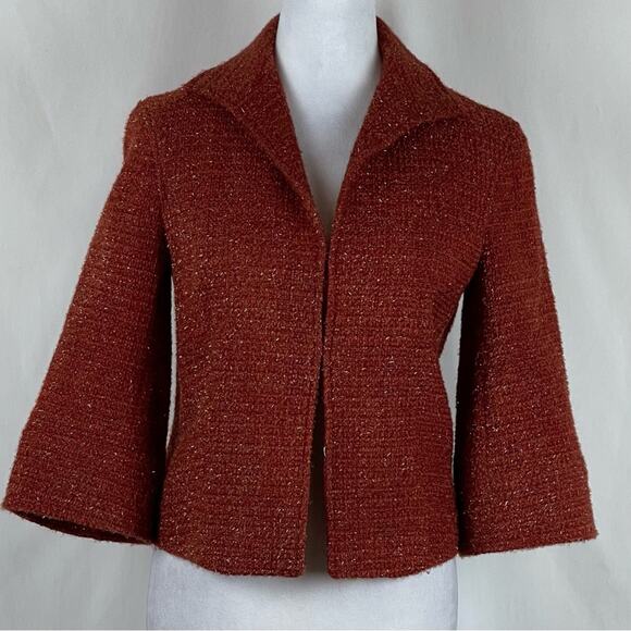 Lafayette 148 New York Brick Red Wool Tweed Iridescent Crop Jacket NWOT Size 2 - Picture 2 of 12